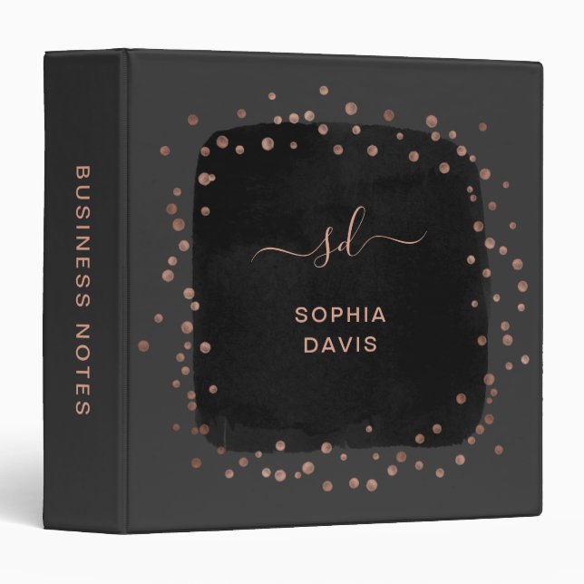 Modern Black and Grey with Faux Rose Gold Dots Binder (Front/Spine)
