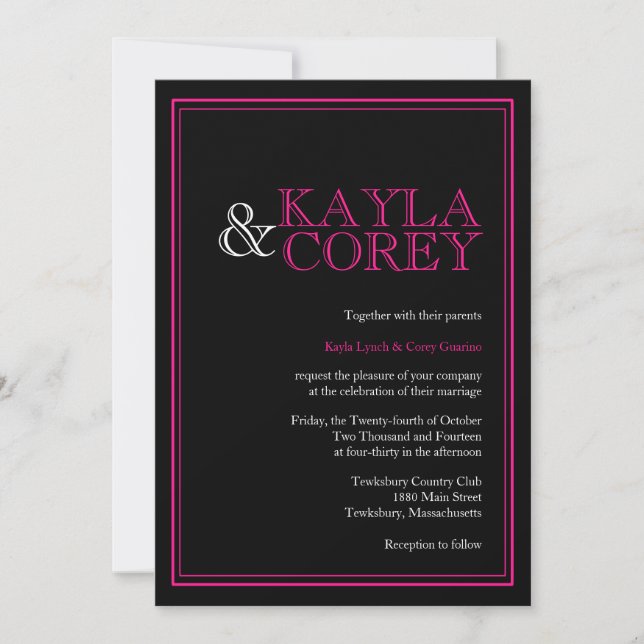 Modern Black and Hot Pink Wedding Invitations (Front)