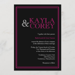 Modern Black and Hot Pink Wedding Invitations