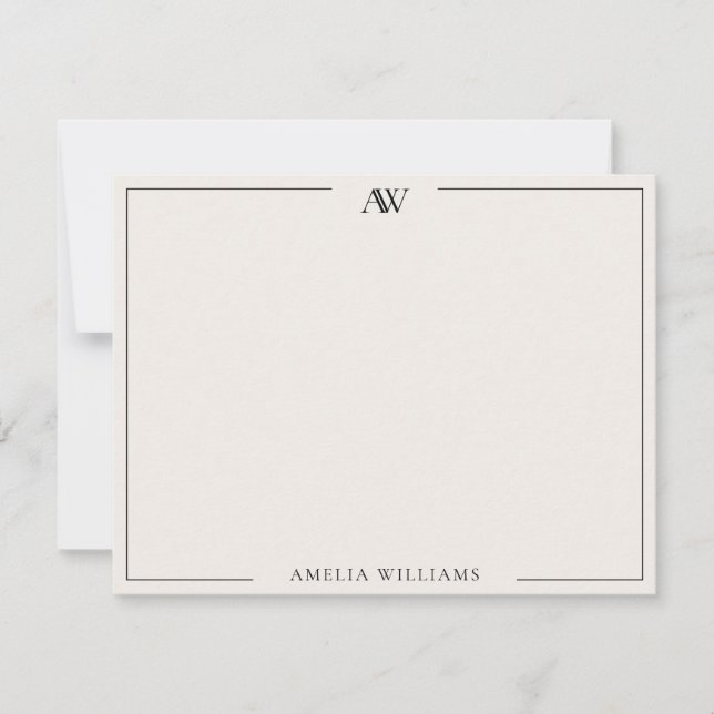 Modern Black and Ivory Minimalist Elegant Monogram Card (Front)