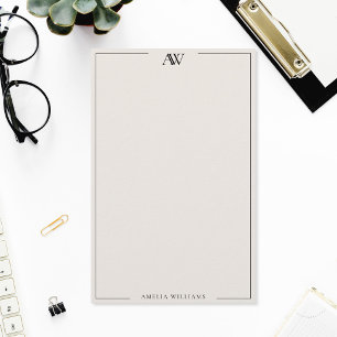 Modern Black and Ivory Minimalist Elegant Monogram Stationery
