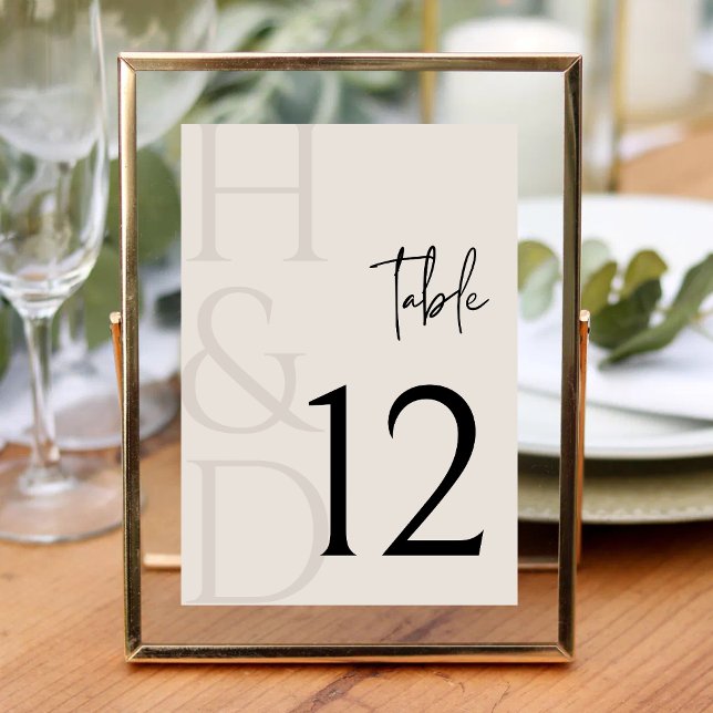 Modern Black and Ivory Monogram Minimalist Wedding Table Number (Creator Uploaded)