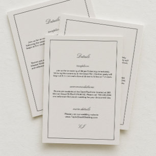 Modern Black and Ivory Wedding Details Enclosure Card