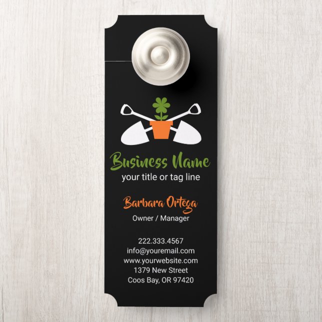 Modern Black and Lime Green Landscaping Door Hanger (On Knob)