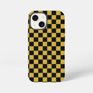 Modern Black and Metallic Gold Square Box Pattern iPhone 13 Mini Case
