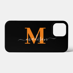 Modern Black And Orange Monogram Case-Mate iPhone  iPhone 13 Mini Case