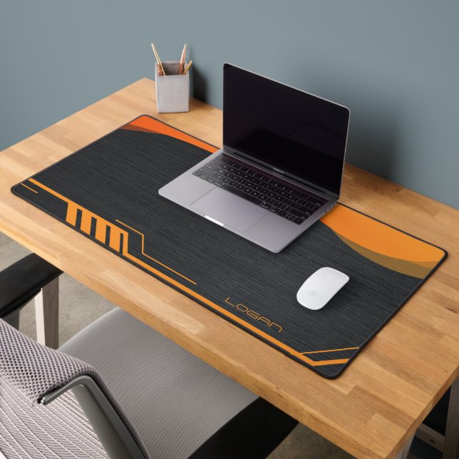 Modern Black and Orange Personalized Desk Mat (Office 2)