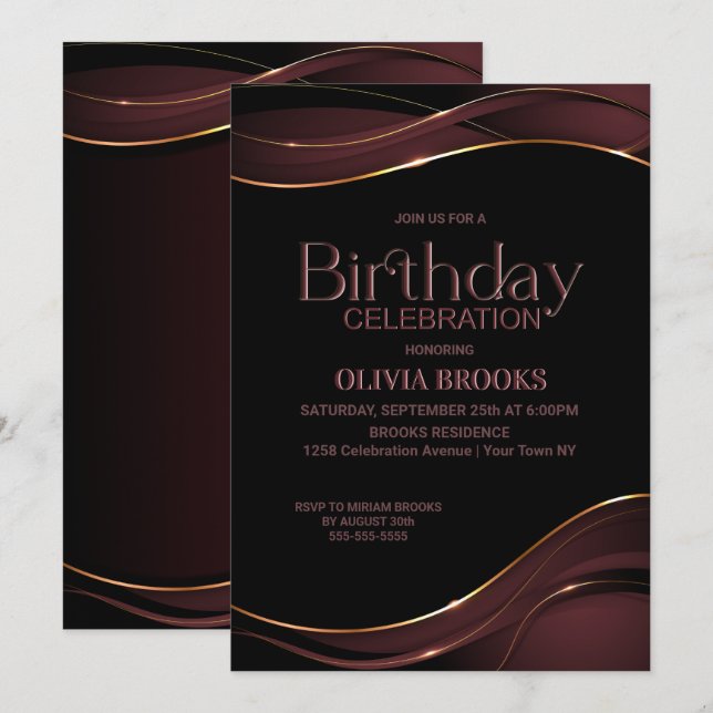 Modern Black and Pink Birthday Party Invitation (Front/Back)