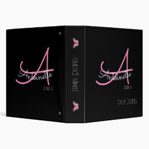 Modern Black and Pink Monograph Butterfly Binder