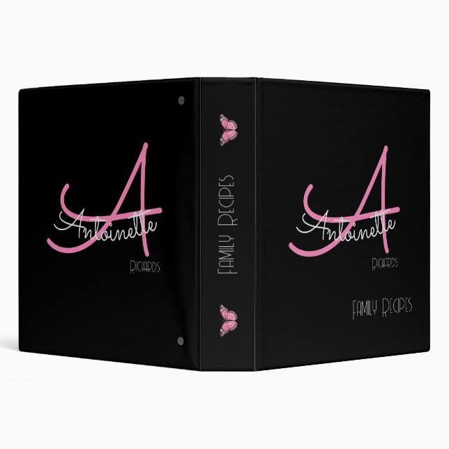 Modern Black and Pink Monograph Butterfly Binder (Background)