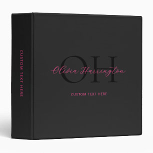 Modern Black and Pink Script Classic Monogram Binder