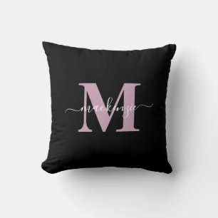 Modern Black and Purple Elegant Monogram Name Throw Pillow