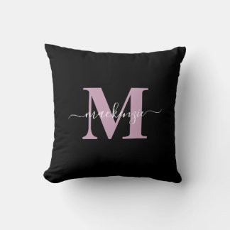 Modern Black and Purple Elegant Monogram Name Throw Pillow