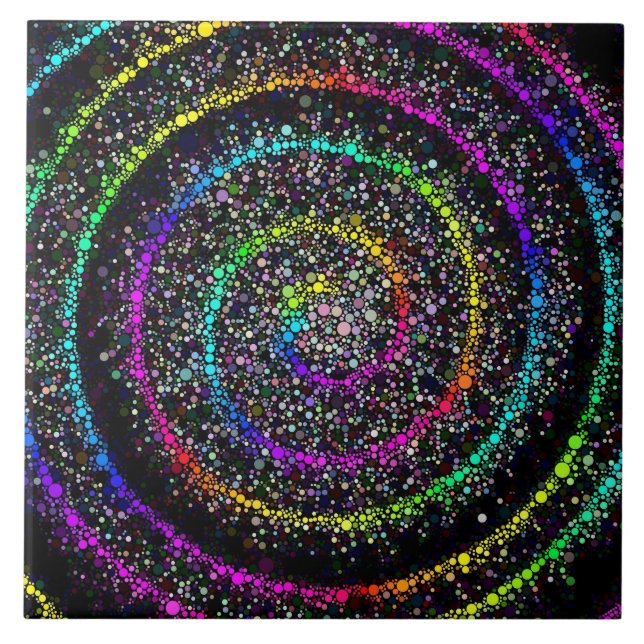 Modern Black and Rainbow Spiral Dot Tile (Front)