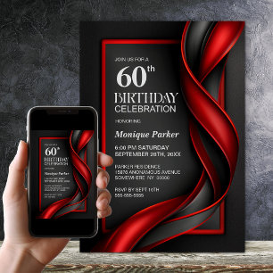 Modern Black and Red 60th Birthday Party Invitation