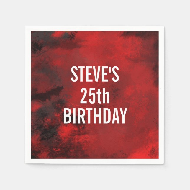 Modern Black and Red Artistic Abstract Birthday Napkin (Front)