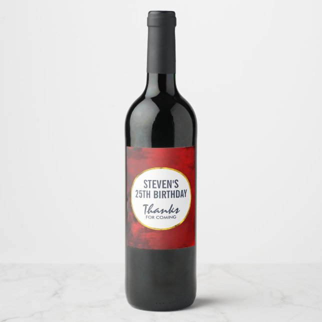Modern Black and Red Artistic Abstract  Birthday Wine Label (Front)