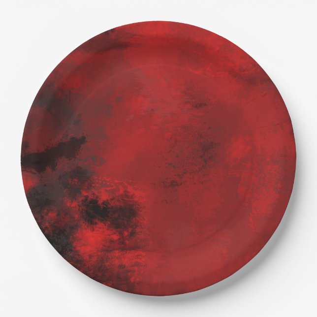 Modern Black and Red Artistic Abstract Paper Plate (Front)