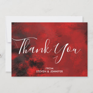 Modern Black and Red Artistic Abstract Wedding Thank You Card