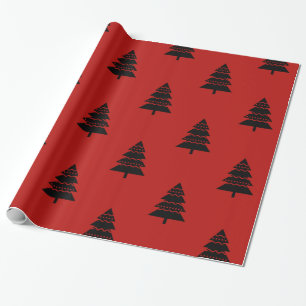 Modern Black and Red Christmas Tree Pattern Wrapping Paper