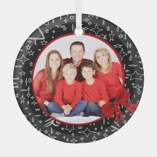 Modern Black and Red Custom Photo Glass Ornament