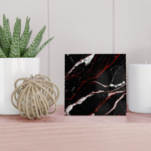 Modern Black and Red Faux Marble Pattern Tile