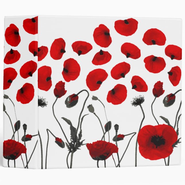 Modern Black and Red Flowers and Petals Binder (Front/Spine)