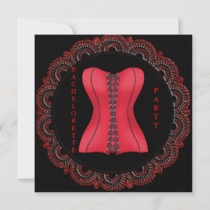 MODERN BLACK AND RED LACE BACHELORETTE PARTY INVIT INVITATION