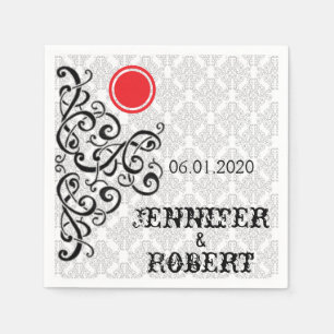 Modern Black and Red Napkin Wedding Napkin