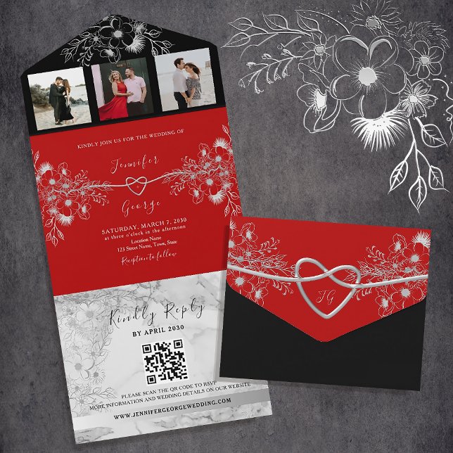 Modern Black and Red QR Code Wedding All In One Invitation (Creator Uploaded)