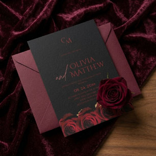 Modern Black and Red Roses Wedding Invitation