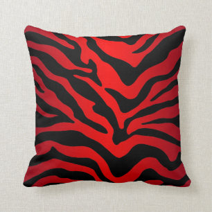 Modern black and red Zebra print Throw Pillow