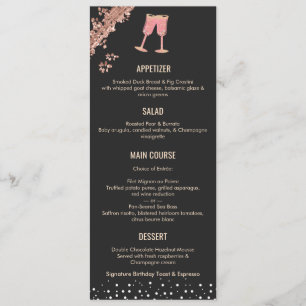 Modern Black and Rose Gold 40th Birthday Party  Menu