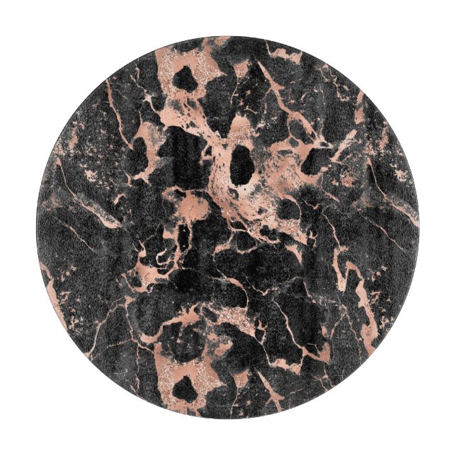 Modern Black and Rose Gold Marble Pattern Cutting Board (Front)