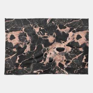 Modern Black and Rose Gold Marble Pattern Kitchen Towel
