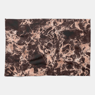 Modern Black and Rose Gold Marble Pattern Kitchen Towel