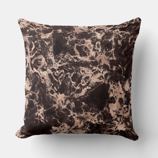 Modern Black and Rose Gold Marble Pattern Throw Pillow (Front)