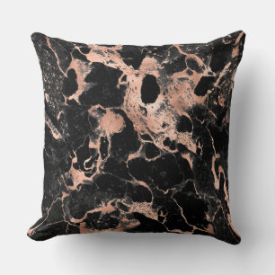 Modern Black and Rose Gold Marble Pattern Throw Pillow