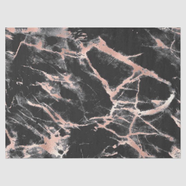 Modern Black and Rose Gold Marble Pattern Tissue Paper (Front)