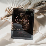 Modern Black and Rose Gold Overlay | Photo Wedding Invitation<br><div class="desc">These modern,  elegant wedding invitations feature your own personal photo covering the background completely. A sheer black overlay contains faux rose gold trendy script typography,  and the back of the card is black. A glam,  stylish look your guests will love!</div>