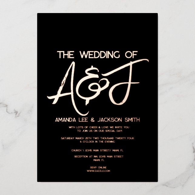 Modern Black and Rose Gold Wedding  (Front)