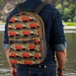 Modern Black and Rust Fisherman's gift Salmon Printed Backpack