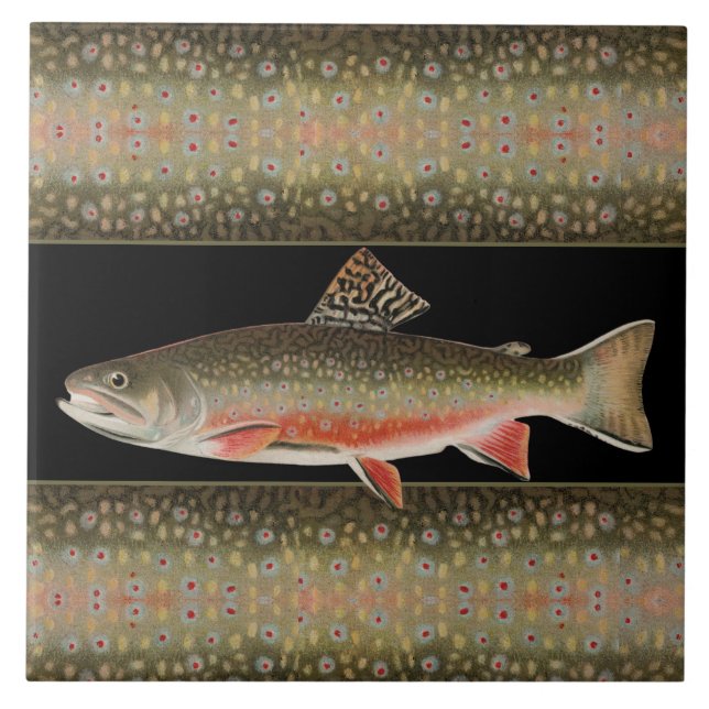 Modern Black and Rust Fisherman's gift Trout Fish Tile (Front)