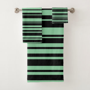 Modern Black and Sage Green Striped Towels