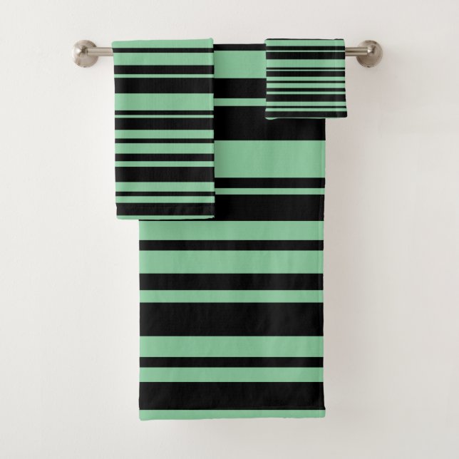 Modern Black and Sage Green Striped Towels (Insitu)