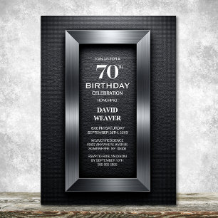 Modern Black and Silver 70th Birthday Party Invitation