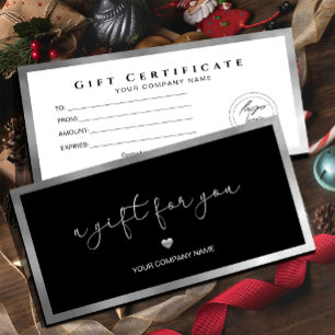 Modern Black And Silver Add Logo Gift Certificate