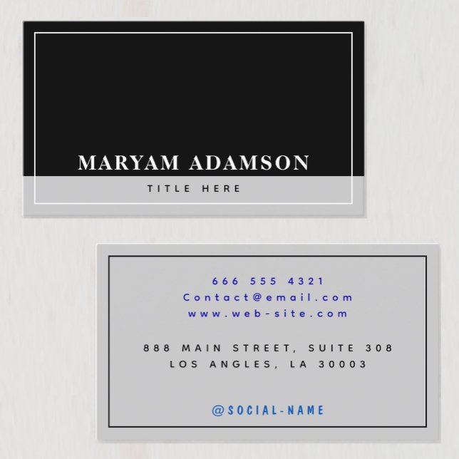 Modern Black and Silver Grey Calling Card (This modern, metallic color palette)