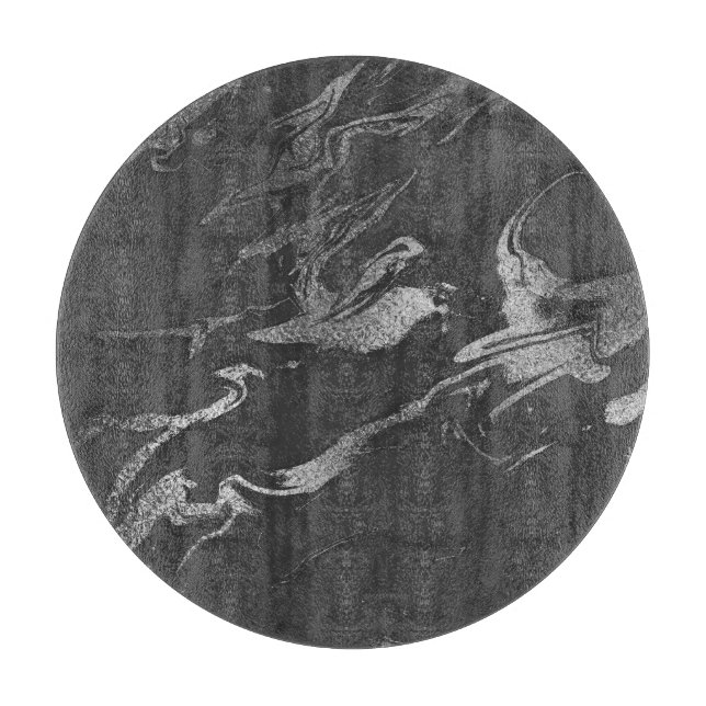 Modern Black and Silver Marble Pattern Cutting Board (Front)