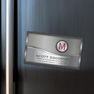 Modern Black and Silver Metal Framed Monogram LOGO Magnetic Business Card